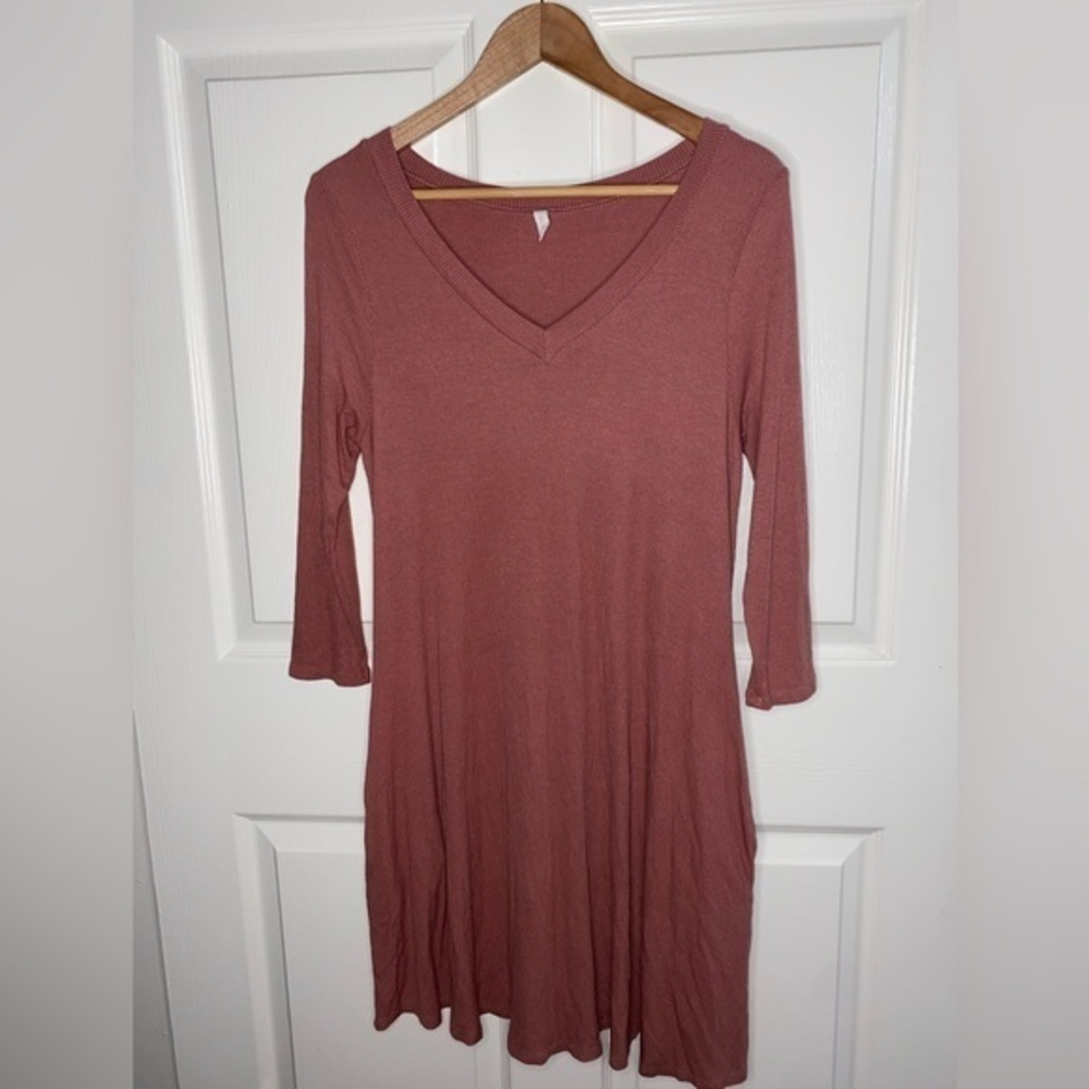 PinkBlush Maternity Ribbed Dress – Size Medium – Mauve Pink – Pockets, Everyday